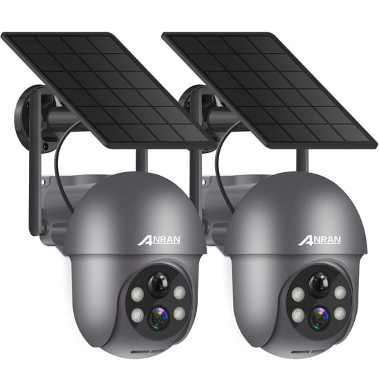Picture of ANRAN 3MP Security Camera Wireless Outdoor, 2K Solar Outdoor Camera with 360° View, Smart Siren, Spotlights, Color Night Vision, PIR Human Detection, Pan Tilt Control, 2-Way Talk, Q01 Grey 2 Packs