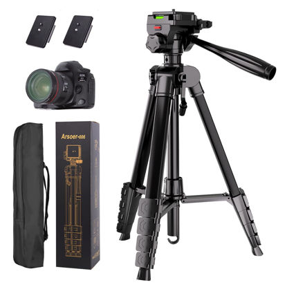 Picture of Camera Tripod, 74" DSLR Camera Tripod with 2 QR Plates for Sony/Nikon/Canon, Lightweight Video Tripod Stand for Travelling, Phone Tripod with Fluid Head/Phone Holder/Wireless Remote Max.Load 6kg