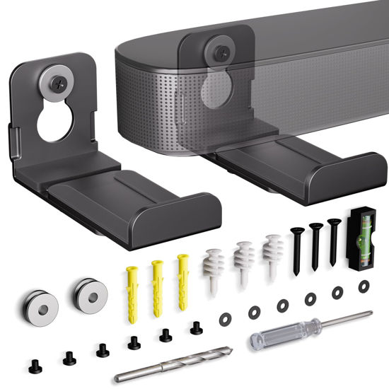 Picture of MUAKIOY Sound Bar Mounts Under TV, Soundbar Bracket Universal Speaker Wall Mount Shelf Adjust 3.4" to 5.8" for Samsung, Vizio, Lg, Sony, JBL, Bose and More Soundbar Mount Bracket with Hardware Kit