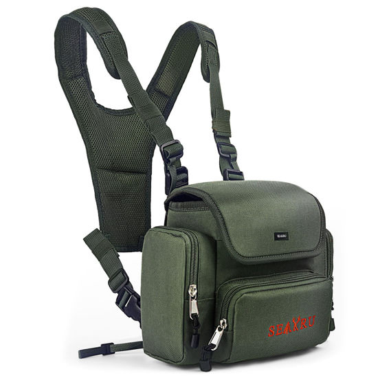 Picture of SEAKRU Binocuar Harness Chest Pack, Bino Harness with Rangefiner Pouch, Bino Case with Rain Cover