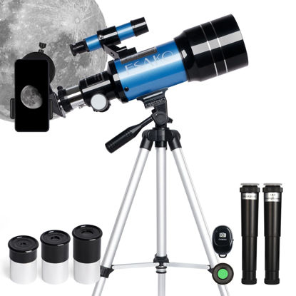 Picture of ESAKO Telescope for Kids & Beginners, 70mm Aperture Portable Telescopes with 3 Eyepieces, Height Adjustable Tripod & Phone Adapter & Remote Control