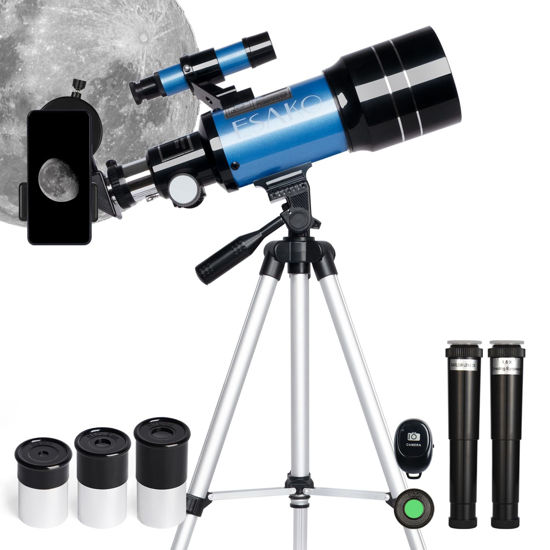 Picture of ESAKO Telescope for Kids & Beginners, 70mm Aperture Portable Telescopes with 3 Eyepieces, Height Adjustable Tripod & Phone Adapter & Remote Control