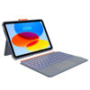 Picture of Case with Keyboard Compatible for iPad 10th Generation: Bluetooth Wireless Detachable Magnetic Stand Rechargeable Keyboard with Folio Slim Compact Removable Cover with Trackpad, White Backlit/Grey