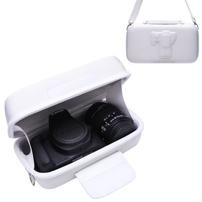 Picture of Camera Case for Canon EOS Rebel R100 / R50 / T7 / R5 / R6 Mark II / R7 / R8 / 90D / 5D Mark IV, Sony, Nikon DSLR SLR Camera, 18-55mm Lens, SD Card, Battery and Cable with Shoulder Strap, White