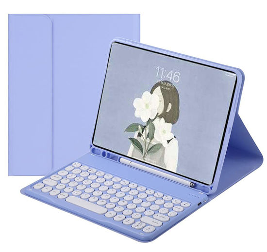 Picture of HENGHUI Keyboard Case for Galaxy Tab S9 FE 10.9 inch/Tab S9 11 inch/Tab S8 11"/Tab S7 11" Detachable Magnetic Color Keyboard Cover Cute Round Key,Purple