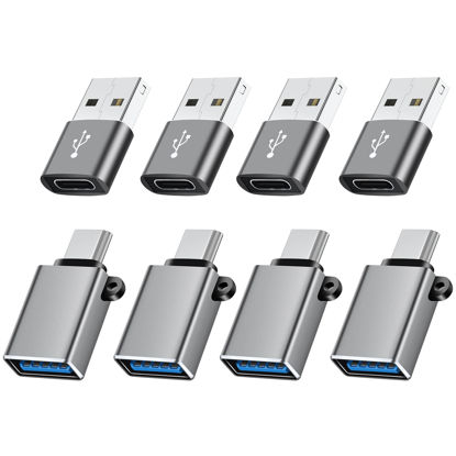 Picture of BaseNew USBC to USB Adapter 8 Pack,USB to USBC-C Adapter,USB-C to USB Adapter,USB to USBC Adapter,USB to USB-C Adapter,USB to C Adapter for iPhone 15 14 13,MacBook Pro,iPad,iMac and More(Grey)