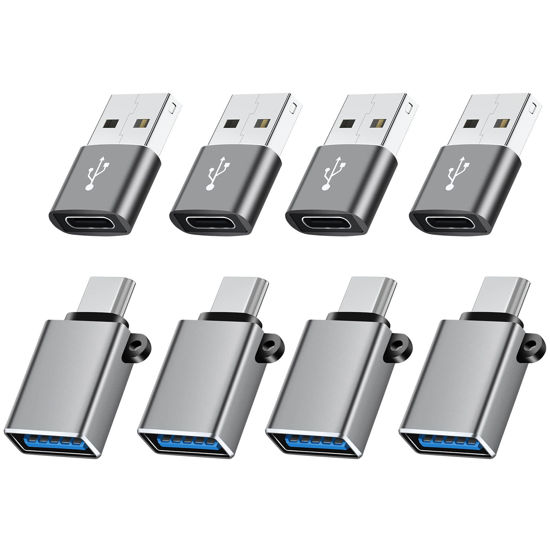Picture of BaseNew USBC to USB Adapter 8 Pack,USB to USBC-C Adapter,USB-C to USB Adapter,USB to USBC Adapter,USB to USB-C Adapter,USB to C Adapter for iPhone 15 14 13,MacBook Pro,iPad,iMac and More(Grey)