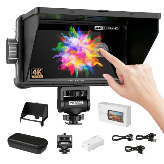 Picture of VILTROX DC-550 Pro 5.5 Inch Touchscreen Camera Field Monitor, 4K HDMI, 1200 nits, 160° Wide View Angle, Camera Monitor with Battery, Sunshade Hood, 3D Lut, Peaking Focus Assist, DC 12V Type-C 5V in