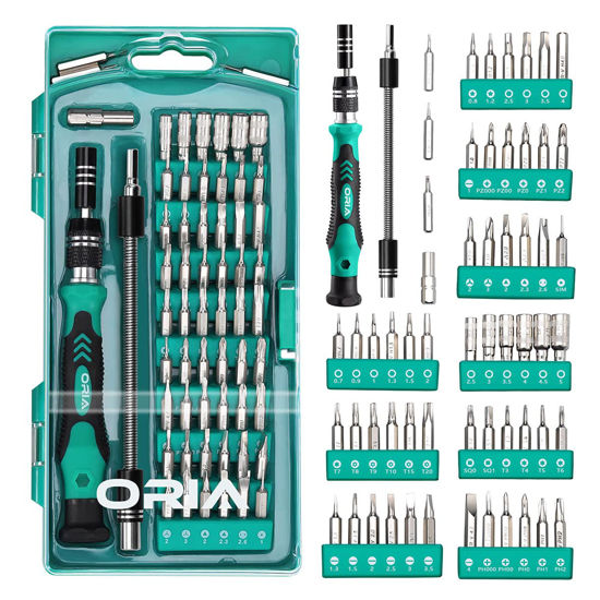 Picture of ORIA Small Screwdriver Set, 60 in 1 with 56 Bits Precision Screwdriver Set, Mini Screwdriver Set Repair Tools with Extension Rod for Smartphone, Game Console, Tablet, PC, Green