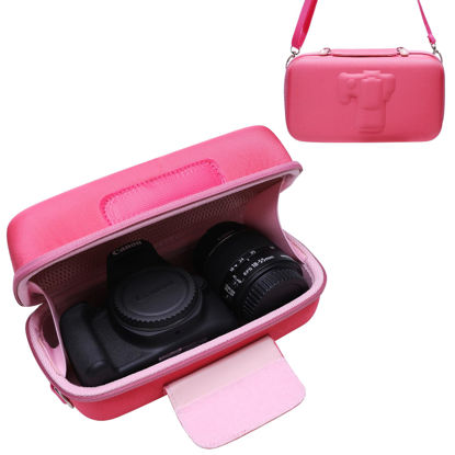 Picture of Camera Case for Canon EOS Rebel R100 / R50 / T7 / R5 / R6 Mark II / R7 / R8 / 90D / 5D Mark IV, Sony, Nikon DSLR SLR Camera, 18-55mm Lens, SD Card, Battery and Cable with Shoulder Strap, Magenta+Pink