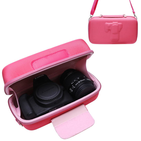 Picture of Camera Case for Canon EOS Rebel R100 / R50 / T7 / R5 / R6 Mark II / R7 / R8 / 90D / 5D Mark IV, Sony, Nikon DSLR SLR Camera, 18-55mm Lens, SD Card, Battery and Cable with Shoulder Strap, Magenta+Pink