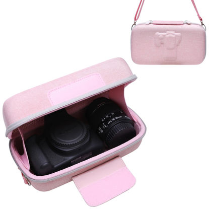 Picture of Camera Case for Canon EOS Rebel R100 / R50 / T7 / R5 / R6 Mark II / R7 / R8 / 90D / 5D Mark IV, Sony, Nikon DSLR SLR Camera, 18-55mm Lens, SD Card, Battery and Cable with Shoulder Strap, Pink