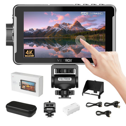 Picture of VILTROX DC-550 5.5 Inch Touchscreen Camera Field Monitor, 4K HDMI, 1200 nits, Camera Monitor with Battery, Sunshade Hood, 3D Lut, Peaking Focus Assist, 160° Wide View Angle, DC 12V Type-C 5V in