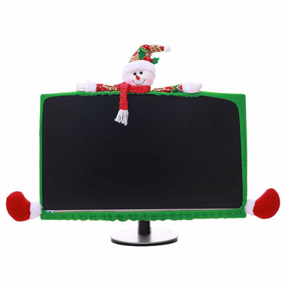 Picture of Christmas Computer Monitor Cover Elastic Xmas Decorations Reindeer Computer Monitor Border Cover, Elastic Laptop Computer Cover for New Year Gift Ideas Xmas Home Office Computer Decoration (Snowman)