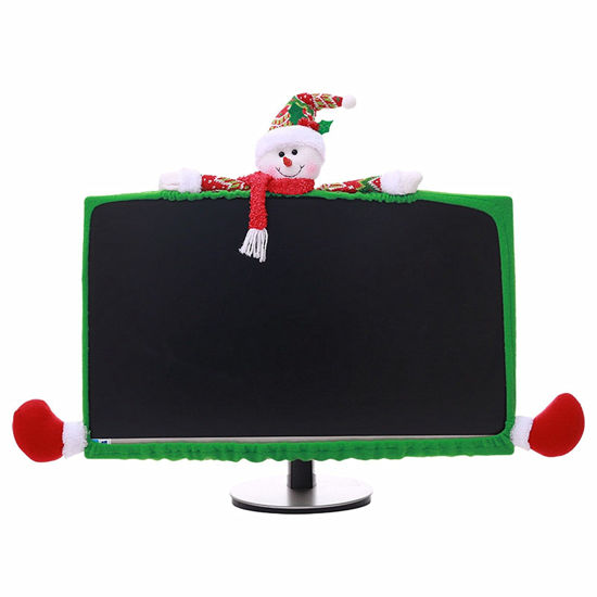 Picture of Christmas Computer Monitor Cover Elastic Xmas Decorations Reindeer Computer Monitor Border Cover, Elastic Laptop Computer Cover for New Year Gift Ideas Xmas Home Office Computer Decoration (Snowman)