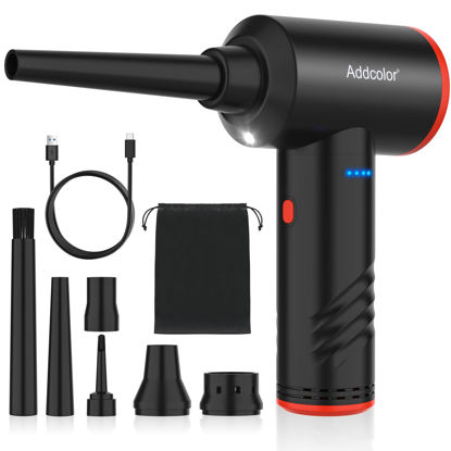Picture of Compressed Air Duster 6000mAh Battery - Electric Air Duster Addcolor AD-38 Keyboard Cleaner for Office-3 Adjustable Wind Speeds with LED Light, Cordless & Reusable Canned Air Duster for Computers
