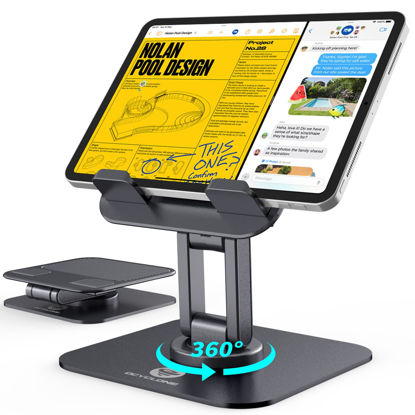 Picture of OCYCLONE for iPad Stand 360 Rotating, Adjustable Tablet Stand for Desk, Portable Monitor Tablet Stand Holder Office Accessories Compatible with Kindle 4" - 15.6" Tablet iPad PS iPhone Stand, Black