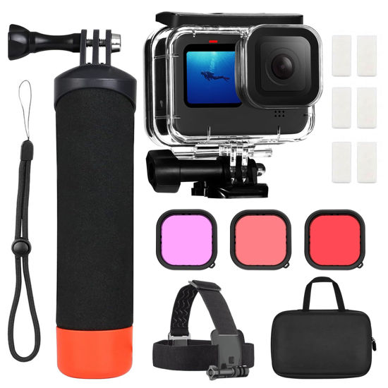 Picture of MYAKON Waterproof Case for GoPro Hero 13/Hero 12/Hero 11/Hero 10/Hero 9 Black, Protective Diving Housing, Floating Handle, Head Strap, Storage Carrying Case Accessories for Go Pro Hero13/12/11/10/9