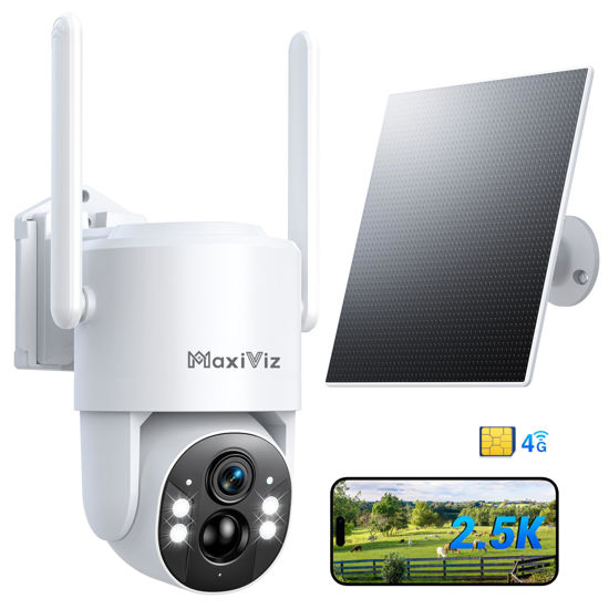 Picture of MaxiViz 4G LTE Cellular Security Camera, Off Grid Security Camera No WiFi Needed with 5W Solar Panel, 2.5K UHD Resolution, 360° Live View, Color Night Vision, Local/Cloud Storage