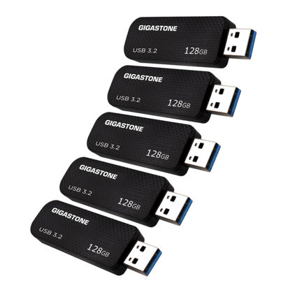 Picture of GIGASTONE Z30 128GB 5-Pack USB 3.2 Gen1 Flash Drive, Capless Retractable Design Pen Drive, Carbon Fiber Style, Reliable Performance & Durable, USB 2.0 / USB 3.0 / USB 3.1 Interface Compatible