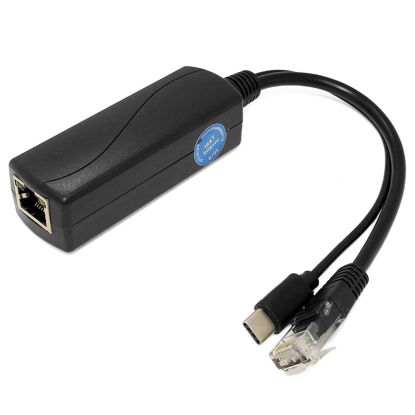 Picture of REVODATA Gigabit Type C PoE Splitter 5V/4A, PoE 48V to USB-C 5V/4A Output, Comply IEEE802.3af/at, Adaptive 10/100/1000Mbps, PoE Adapter Splitter for Smart Home/Pi 4B/4B+ (TYPEC0504G)