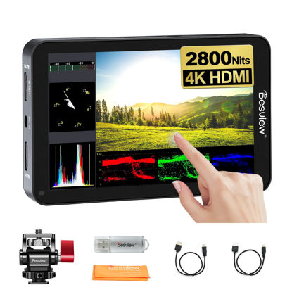 Picture of Desview R6 Camera Field Monitor, 5.5 inch Touch Screen 2800nits Ultra Brightness Full HD 1920x1080 IPS Panel with HDR 3D LUT Waveform Peaking 4K HDMI in/Out 8V DC Output on DSLR