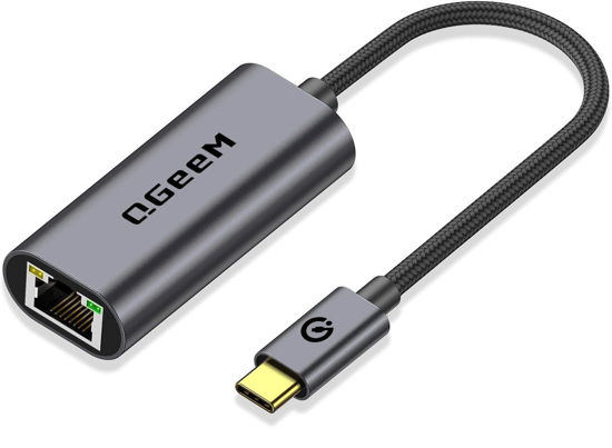 Picture of USB C to Ethernet Adapter, QGeeM Gigabit Ethernet to USB Type C, Thunderbolt 3/4 to RJ45 LAN Network Adapter Compatible for iPhone 15 Pro/max, MacBook Pro/Air, iPad Pro, Dell XPS etc-Classic Gray