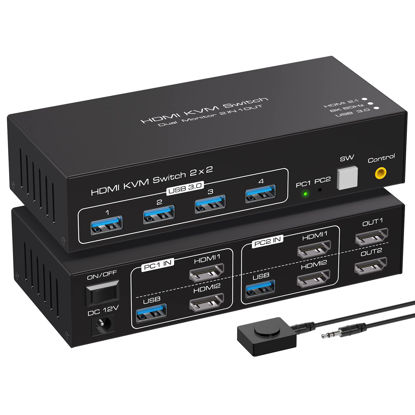 Picture of ATLAHET 8K HDMI KVM Switch 2 Monitor 2 Computers Support 8K@60Hz 4K@120Hz KVM Switcher for 2 PC Share 2 Monitors and 4 USB 3.0 Devices Support Copy and Extend Mode with External Accessories