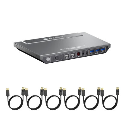 Picture of AV Access KVM Switch 2 Computers 2 Monitors DisplayPort 8K@60Hz 4K@165hz/144hz, DP KVM Switch Dual Monitors with USB 3.0 Ports, Audio Out, IR Remote, Hotkey Switch, with 6 DP Cables