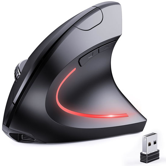 Picture of JYKEYMOUT Bluetooth and 2.4G (2-in-1) Rechargeable Wireless Mouse, Ergonomic Vertical Design, 1000/1200/1600 DPI, 6 Silent Buttons, for Laptop, Computer, PC, MacBook, Chromebook-Black