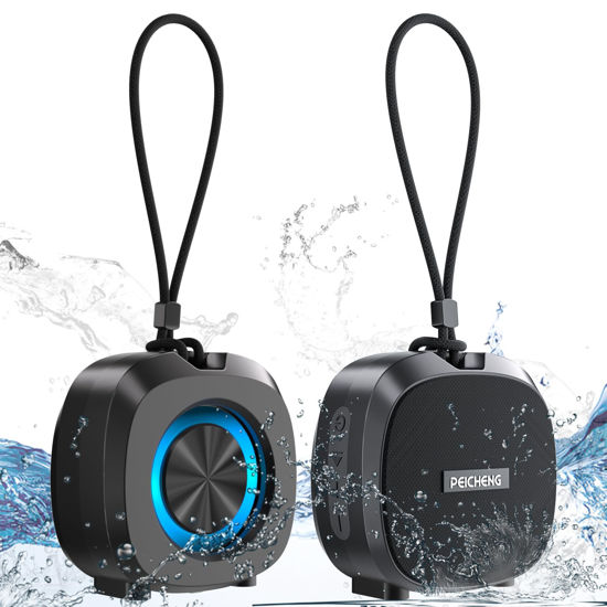 Picture of PEICHENG Speaker, Small Portable Bluetooth Wireless IPX5 Waterproof Shower Speaker,Loud Stereo Sound Deep Bass,Dual Pairing, RGB Lights,Long Playtime for Outdoor Party, Great Gift,1PC(Black)