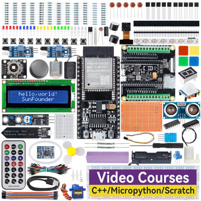 Picture of SunFounder ESP32 Ultimate Starter Kit (Compatible with Arduino) ESP32CAM, RoHS Compliant, Python C Scratch, Video Courses, IoT for Beginners Engineers, ESP32-WROOM-32E Board & Battery Included