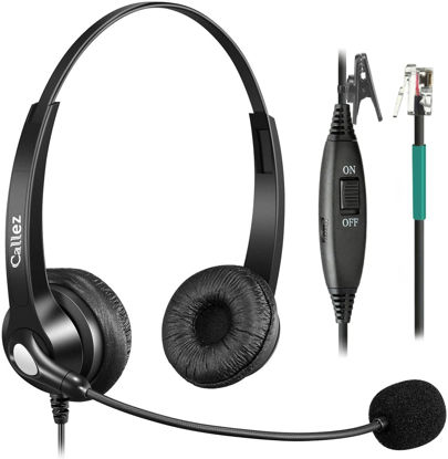 Picture of Callez RJ9 Telephone Headset Dual for Polycom Phone with Noise Cancelling Mic & Corded Office Phone Headset Compatible with Polycom Avaya Plantronics Mitel ShoreTel Digium Nortel Landline Phones