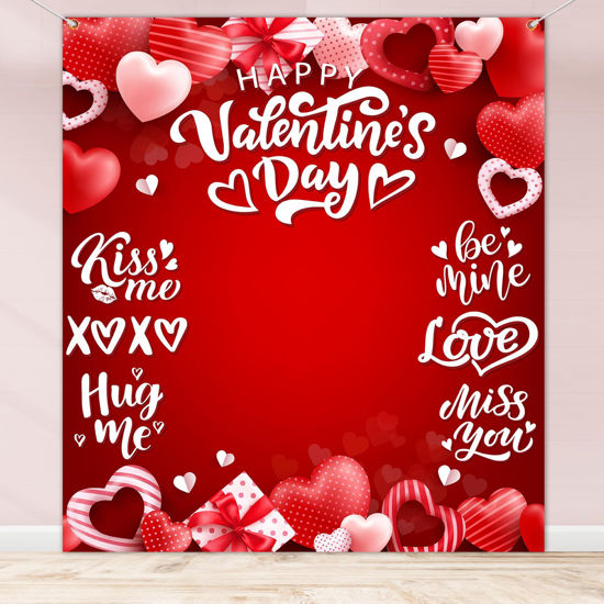 Picture of Happy Valentines Day Backdrop,Red Heart Valentines Day Poster Happy Valentines Day Banner Photo Backdrop for Valentine Day Party Decorations