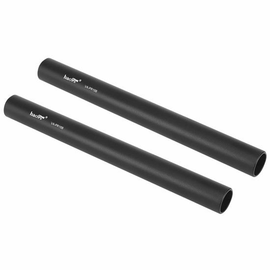 Picture of Haoge VA-PR15B 15cm (5.9 Inch) Long Aluminum Alloy Rod 15mm Rods with M12 Thread for Camera Rail Support System Rig Shoulder Pads Monitor Mount Rod Clamp Base Mattebox Follow Focus Black, Pack of 2