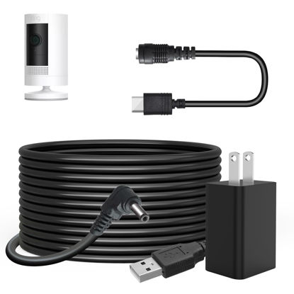Picture of Charger Cable Power Adapter Compatible with Ring S Ring Stick Up Cam Battery/Plug-in 3rd Gen/2nd Gen & Ring Pan Tilt Stick Up Camera, 13.2FT Power Cord Continuously Charge Your Camera Indoor/Outdoor