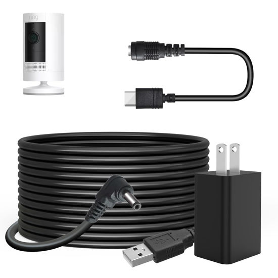 Picture of Charger Cable Power Adapter Compatible with Ring S Ring Stick Up Cam Battery/Plug-in 3rd Gen/2nd Gen & Ring Pan Tilt Stick Up Camera, 13.2FT Power Cord Continuously Charge Your Camera Indoor/Outdoor