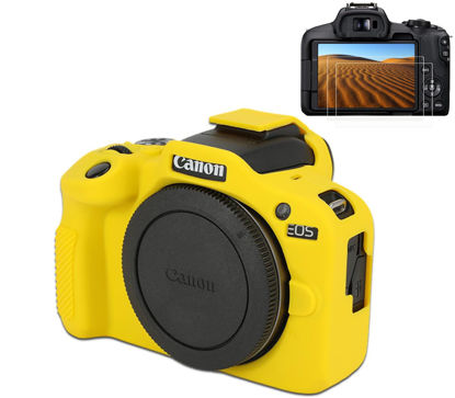 Picture of Pocoukate Case for Canon EOS R100 Camera, Soft Silicone Protective Cover Skin with EOS R100 Screen Protector Accessories for Canon EOS R100 Mirrorless Camera Silicone Case - Yellow