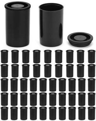 Picture of QWORK Film Canisters with Lids, 50 Pcs Plastic Camera Reel Containers 8 OZ, for Scientific Activity Small Accessories, Black