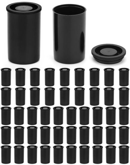 Picture of QWORK Film Canisters with Lids, 50 Pcs Plastic Camera Reel Containers 8 OZ, for Scientific Activity Small Accessories, Black