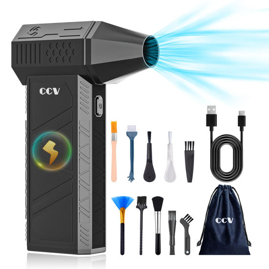 Picture of CCV Compressed Air Duster - 150000RPM Electric Air Duster for Cleaning Keyboard&PC 3 Gears Adjustable Rechargeable Cordless Jet Dry Blower Air Blower for Car and Home (F33-BLACK)
