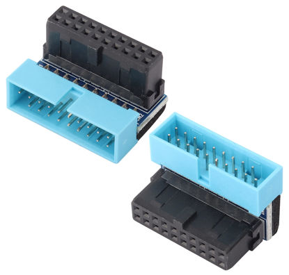 Picture of AAOTOKK 2 Pack Down Right Angle USB 3.0 19-pin Connector 90 Degree 19Pin/20Pin 3.0 USB Female to Male Extension Power Adapter Board for Desktop Motherboard Internal Header Adapter(Down/Blue-20Pin)