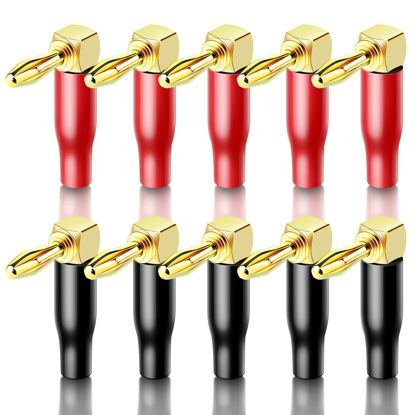 Picture of KUYIOHIFI 24K Gold Plated 90 Degree Banana Plugs，Dual Screw Locking Right Angle Banana/Speaker connectors(5 Pairs/10 Pcs)
