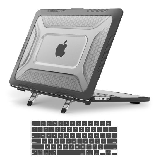 Picture of MOSISO Compatible with MacBook Air 13 inch Case 2025 2024 2023 2022 M3 A3113 M2 A2681, Honeycomb Heavy Duty TPU Bumper Plastic Hard Case with Kickstand&Keyboard Skin for MacBook Air 13.6, Black