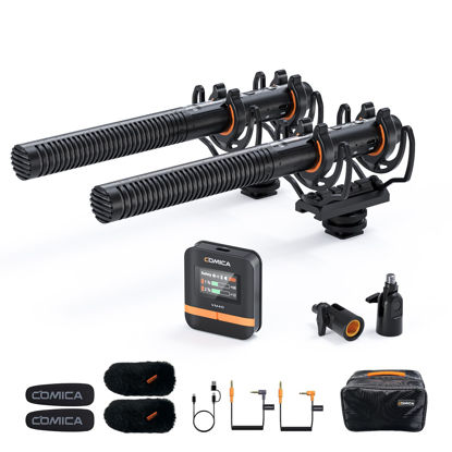 Picture of COMICA VM40 Dual-Channel Shotgun Microphone with 48kHz/32-bit Float Recording, Wireless Camera Microphone with 32G onboard Recording, External Directional Microphone Compatible with Canon, Nikon