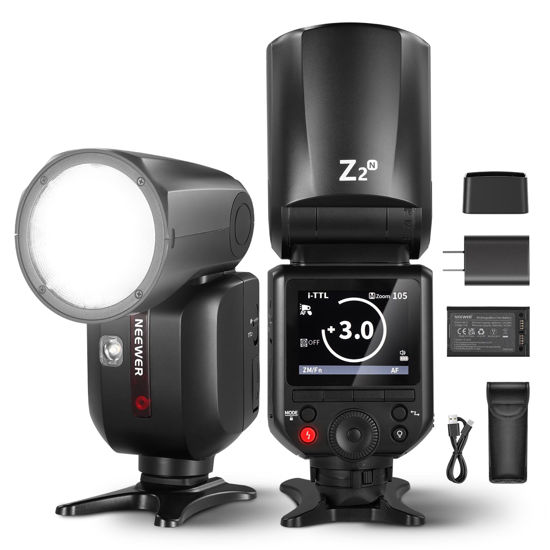 Picture of NEEWER Z2-N 2.4G TTL Round Head Flash Speedlite for Nikon, Upgraded UI, 2 Adjustable Modeling Lamps, TTL/M Quick Switch TCM Key, 76Ws Speedlight 1/8000s HSS 7.4V/2600mAh Battery 480 Full Power Flash