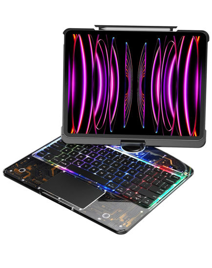 Picture of Suzii Touch Keyboard Case for iPad Air 13 inch 2024 & iPad Pro 12.9 inch, Hard PC Clear Back &Trackpad & Backlight & Rotatable & Automatic Sleep & Slim for iPad Air 13" (M2), Transparent Black