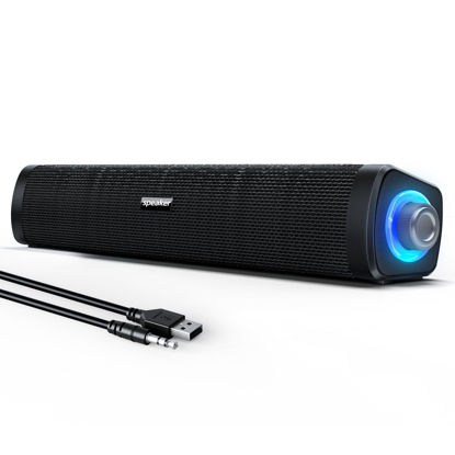 Picture of Uakinat USB Computer Speakers,Computer Speakers with 3.5 mm aux,Wired USB Powered & Colorful LED Lights with Switch Button,Surround Sound Portable SoundBar for Monitor Laptop Phone(Black)