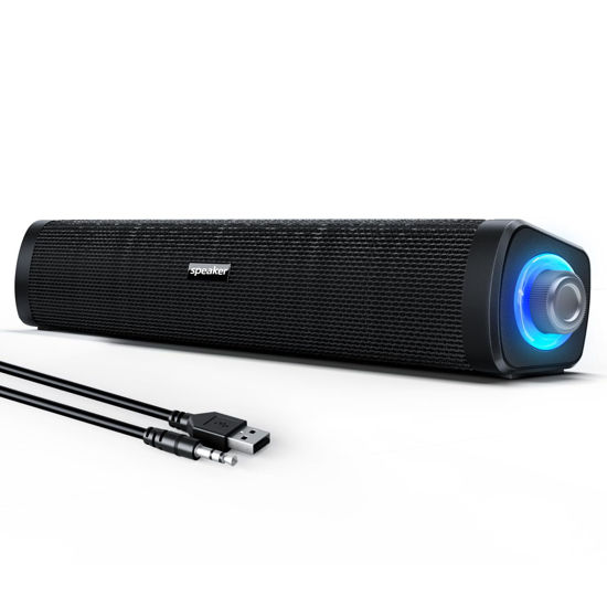 Picture of Uakinat USB Computer Speakers,Computer Speakers with 3.5 mm aux,Wired USB Powered & Colorful LED Lights with Switch Button,Surround Sound Portable SoundBar for Monitor Laptop Phone(Black)
