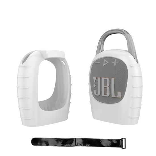 Picture of Hzycwgone Silicone Cover Case for JBL Clip 5 Portable Mini Bluetooth Speaker,for JBL Clip 5 Travel Carrying Skin Sleeve Sheell Bag Accessories w/Tie Tape(White)